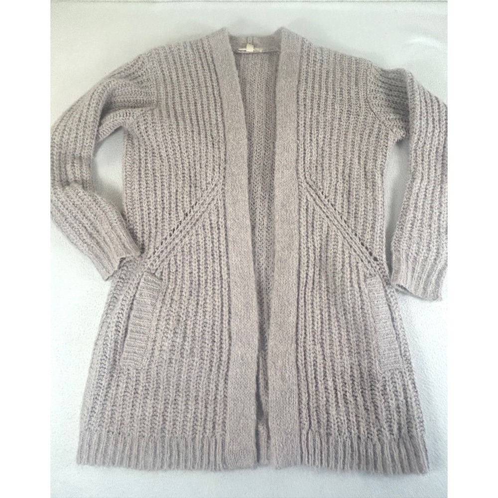 Esprit Cardigan Women Size S Taupe Chunky Knit Open Front Wool Alpaca Cozy